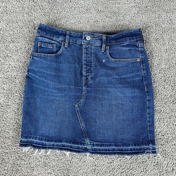 Old Navy Skirt Womens 6 Blue Denim Button Fly High Rise Secret Smooth Pockets - Picture 1 of 13
